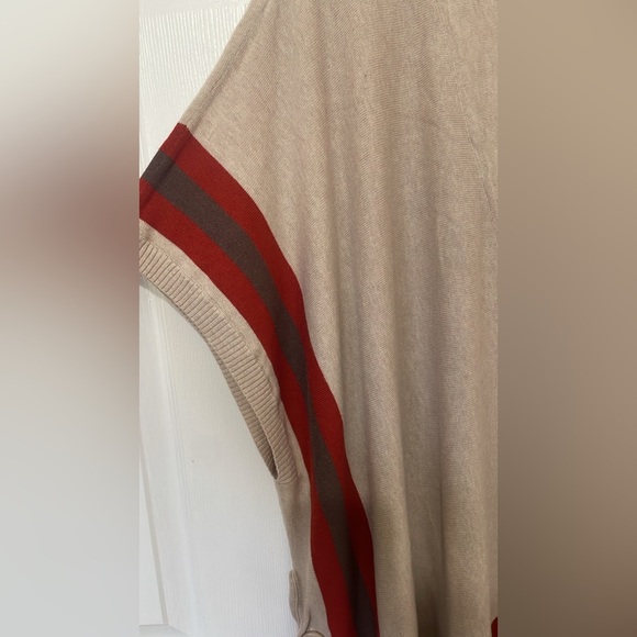 Hinge Oversized Poncho - Beige with Red & Brown Stripes, OSFM (s m l xl) - Picture 4 of 6